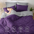 Bedsure Full Size Comforter Set - 7 Pieces Reversible Purple Bedding, Full Size Bed Set for All Seasons, Bed in a Bag with Down Alternative Comforter, Sheets, Pillowcases & Shams