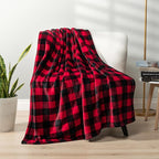 PAVILIA Black and Red Buffalo Plaid Fleece Bed Blanket King Size, Soft Checkered Flannel Blanket for Sofa, Plaid Christmas Couch Throw Bed, Warm Cozy Decorative Blanket Fall Decor Gift, 90x90