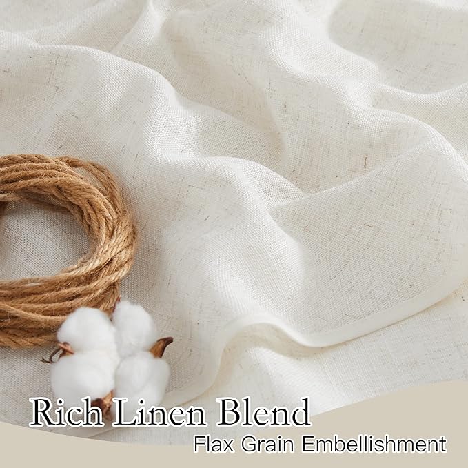RYB HOME Linen Blended Curtains for Living Room Home Office, Airy Light Filtering Treatments Vertical Weave Machine Washable 60 inch Width for Bedroom, W 60 x L 84 inches, Linen, 1 Panel