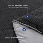 HYMOKEGE Black/Light Grey King Size Comforter Set Seersucker 7 Pieces, All Season Luxury Bed in a Bag for Bedroom, Bedding Set with Comforter, Sheets, Pillowcases & Shams