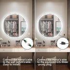 28 Inch Round LED Bathroom Mirror, Front & Backlit Lighted Bathroom Mirror Wall Mounted, 6000K Daylight, Dimmable, Anti-Fog, CRI 90+