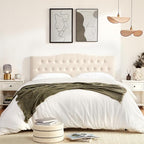 Tufted Upholstered Headboard California King, Sturdy and Durable Solid Wood Bed headboard, Fabric Headboard Adjustable Height from 37” to 51”, Button Diamond Design Head Board, Beige