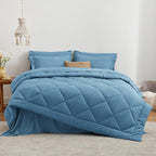 Love's cabin Twin XL Comforter Set Misty Blue, 5 Pieces Twin XL Bed in a Bag, All Season Bedding Sets with 1 Comforter, 1 Flat Sheet, 1 Fitted Sheet, 1 Pillowcase and 1 Pillow Sham