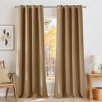 NICETOWN Faux Linen Caramel Blackout Curtains 84 inches Long for Living Room - Privacy Panels for Bedroom, Modern Farmhouse Style Easy Care Grommet Top, 2 Panels, W52 by L84