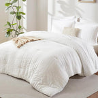 CozyLux Oversized Queen Comforter Set White Seersucker 7 Pieces 98x98 Bed in a Bag Comforter Set with Sheets, Luxury Soft Bedding Sets with Down Alternative Comforter, Sheets, Pillowcases & Shams