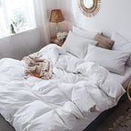 MooMee Bedding Duvet Cover Set 100% Washed Cotton Linen Like Textured Breathable Durable Soft Comfy (Solid Off White, Super King Plus 120"x120")