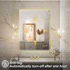 24x36 Inch LED Bathroom Mirror with Lights,Wall Mounted Lighted Mirrors with Non-Rusting Gold Metal Frame Anti-Fog Memory Funtion Stepless Dimmable, CRI90+,Waterproof