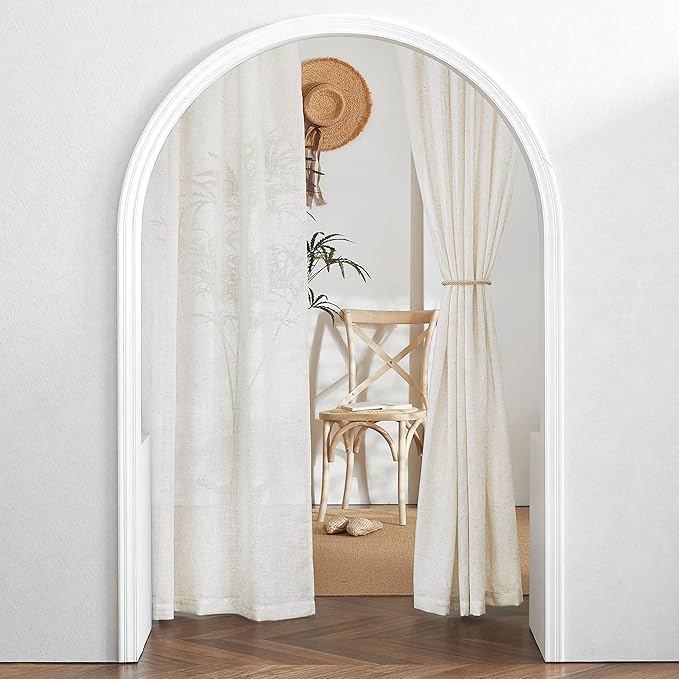 RYB HOME Linen Flax Curtains 84 inches Long, Absorbent Linen Woven Half Privacy Light Filtering Drapes Semi Sheer Curtains for Living Room Bedroom Home Office Patio, 52 W x 84 L, 2 Panels