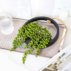 Floweroyal 2pcs Artificial Succulents Hanging Plants 12.2'' Fake String of Pearls in Pot with 8.3'' Lanyard for Indoor Outdoor Wall Decor (Black).