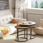 aboxoo Coffee Table Nesting Round Table Set of 2 Side Table with Sturdy Metal Frame for Living Room Bedroom Apartment Modern Industrial Simple Nightstand,Rustic Brown