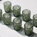 Woho Green Votive Candle Holders Set of 12, Green Glass Tealight Candle Holder for Wedding Party Table Centerpiece, Tea Lights Candle Holder Vintage for Fall Thanksgiving Christmas Decor