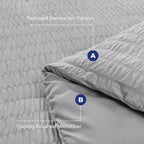 HYMOKEGE Light Grey King Size Comforter Set Seersucker 7 Pieces, All Season Luxury Bed in a Bag for Bedroom, Bedding Set with Comforters, Sheets, Pillowcases & Shams