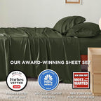 Bedsure King Size Sheets Set, Cooling Sheets for Hot Sleepers, Rayon Derived from Bamboo, Breathable & Soft, Deep Pocket Up to 16 Inches, Hotel Luxury Silky Bedding, Olive Green