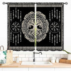 Viking Curtains, Nordic Tree of Life Celtic Rune Scandinavian Gothic Norse Mythology Aesthetic Retro Drapery for Bedroom Living Room Bathroom Window 2 Panel Set, 55x39 Inch