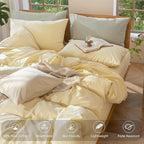MooMee Bedding Duvet Cover Set 100% Washed Cotton Linen Like Textured Breathable Durable Soft Comfy (Heathered Butter Yellow, Full 80"x90")
