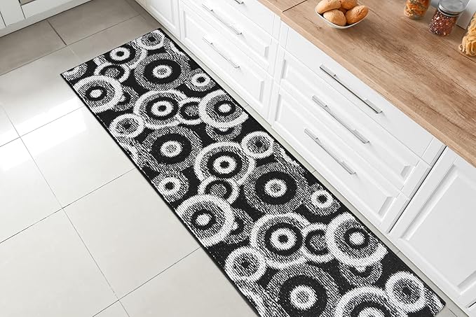 Custom Length Cut to Size Modern Farmhouse Carpet Runner Rug for Hallways, Non Slip Rubber Backed, 31 inch Wide X Customized Length, Geo Black, 31 inch X 20 feet