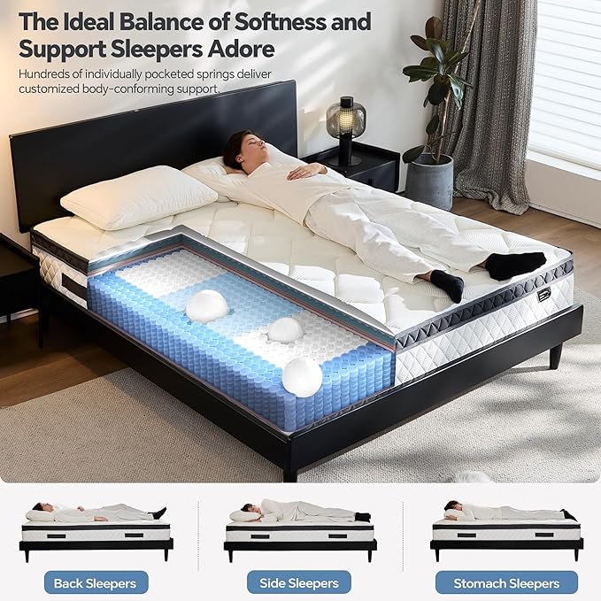Twin XL Mattress in a Box, 12 Inch XL Twin Hybrid Mattress with Individual Pocket Spring & Memory Foam, Soft, Motion Isolation, Medium Firm Comfort for Pressure Relief, CertiPUR-US Certified
