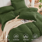 HYMOKEGE Olive Green California King Comforter Set Seersucker 7 Pieces, All Season Luxury Bed in a Bag for Bedroom, Bedding Set with Comforter, Sheets, Pillowcases & Shams