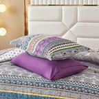 Cottolester Boho Comforter Set Queen Size,8 Piece Bed in a Bag Bohemian Striped Bedding Quilt Set,Purple Paisley Floral Comforter and Sheet Set,Soft Microfiber Complete Bedding Sets for All Season