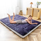MAXYOYO Black Moon and Star Futon Mattress, Japanese Floor Mattress Quilted Bed Mattress Topper, Extra Thick Folding Sleeping Pad Breathable Floor Lounger Guest Bed for Camping, King