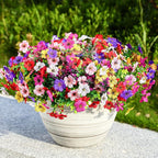 SHareconn 48 Bundles Artificial Flowers for Outdoors, Faux Plants Fake Silk Colorful Daisy Eucalyptus Lavender, UV Resistant for Outside Home Porch Patio Spring Decor, RedRosyPurpleYellowPinkWhite
