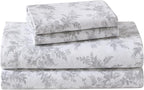 Laura Ashley - Flannel Sheets Twin Size, Anti-Pilling & Wrinkle Resistant Cotton, Touchably Soft for All-Season Comfort - Bed Sheets with Matching Pillowcase & Fitted Sheet (Vanessa Grey)