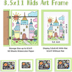 KINLINK 8.5x11 Kids Art Frames Set of 2, Solid Wood Kids Artwork Frames Changeable with Acrylic Front Opening Holds 150 Pictures, Art Frame for Kids Artwork with Mat or without Mat, Light Green