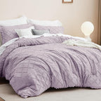 Bedsure Queen Comforter Set - Lavender Comforter, Boho Tufted Shabby Chic Bedding for Kids, 3 Pieces Vintage Farmhouse Bed Set for All Seasons, Fluffy Soft Bedding with 2 Pillow Shams