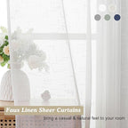 Aiyufeng White Sheer Curtains 72 inches Long 2 Panels, Fresh Textured Semi Sheer White Curtains Linen Breathable Elegant Door Curtains & Drapes for Farmhouse/Living Room/Kitchen, 40Wx72L inch