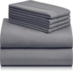 LuxClub 4 PC California King Size Sheet Set Bed Sheets Deep Pockets Wrinkle Free Cooling Sheets Machine Washable Hotel Bedding Silky Soft - Light Grey California King