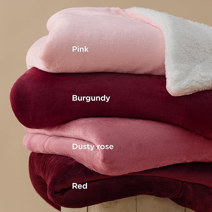 Bedsure GentleSoft Sherpa Fleece Blankets Queen Size for Bed - Thick and Warm Throw for Girls and Women, Soft Fuzzy Plush Queen Christmas Blanket for Winter, Burgundy, 90x90 Inches