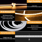 Lamomo LED Neon Rope Lights, 16.4ft/5m Warm White Light Strip 0.39in/Cut, 12V Flexible Waterproof Silicone Neon Sign for Kitchen Bedroom Indoor Outdoor Decoration（Power Adapter not Included）