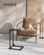 VASAGLE C-Shaped End Table, Small Side Table for Couch, Sofa Table with Metal Frame for Living Room, Bedroom, Bedside, Greige and Black