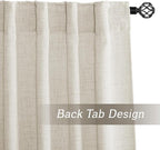 RYB HOME Living Room and Dining Room Curtains and Drapes Linen Sheer, Light Filtering Curtains 72 inches Long, Back Tab/Rod Pocket, Cream Colored, W 52 x L 72 inches, 2 Panels Set