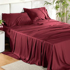 Bedsure California King Sheet Sets, Cooling Sheets, Rayon Derived from Bamboo, Breathable & Soft, Deep Pocket Up to 16 Inches, Hotel Luxury Silky Bedding for Hot Sleepers, Burgundy