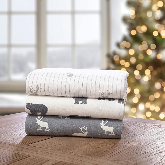 Eddie Bauer - King Sheets, Cotton Flannel Bedding Set, Brushed For Extra Softness, Cozy Home Decor (Deer Lodge, King)