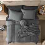Monbix King Size Comforter Set - 7 Pieces Bed in a Bag King, Grey Bedding Sets with Comforter, All Seasons Down Alternative Comforter Bed Set with Sheets, Pillowcases & Shams