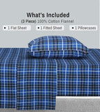 RUVANTI Flannel Sheets Twin Size - 100% Cotton Double Brushed Twin Sheets Set, Deep Pockets 16 Inches, All Seasons Breathable & Extra Soft Bed Sheets, Warm & Cozy, 3 Piece, Blue Plaid