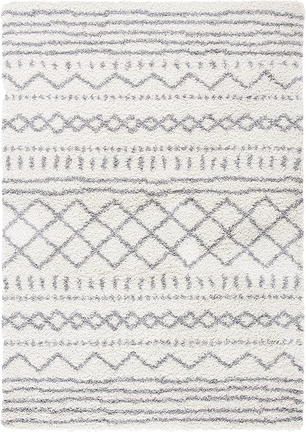 SAFAVIEH Arizona Shag Collection Accent Rug - 4' x 6', Ivory & Grey, Moroccan Design, Non-Shedding & Easy Care, 1.6-inch Thick Ideal for High Traffic Areas in Entryway, Living Room, Bedroom (ASG741F)