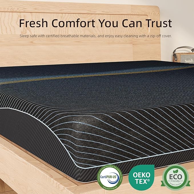 Crystli Queen Mattress 14 Inch, Gel Memory Foam Queen Size Mattresses, Activated Charcoal Infused, Medium Firm Bed Mattress in a Box for Pressure Relief, Fiberglass-Free, CertiPUR-US Certified, Black