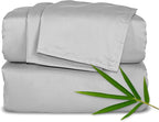 Queen Sheets by Pure Bamboo, Genuine 100% Organic Viscose Derived from Bamboo Bed Sheet Set, Luxuriously Soft & Cooling, Double Stitching, Lifetime Quality Promise (Queen, Silver Pearl)