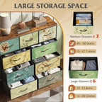 WLIVE 9-Drawer Dresser, Fabric Storage Tower for Bedroom, Hallway, Entryway, Closet, Tall Chest Organizer Unit with Fabric Bins, Steel Frame, Wood Top, Easy Pull Handle, Floral Painted