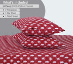 RUVANTI Flannel Sheets Full Size - 100% Cotton Double Brushed Bed Sheets Set, Deep Pockets 16 Inches, All Seasons Breathable & Extra Soft Full Sheets, Warm & Cozy, 4 Piece, Red Christmas