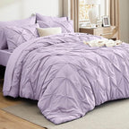 Bedsure King Size Comforter Set Light Purple - Bed in a Bag Bedding Set 7 Pieces, GentleSoft™ Pintuck Bed Set Gift for Family, Pinch Pleat Light Purple Comforter with Sheets, Pillowcases & Shams