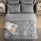 Bedsure Oversized Queen Comforter Set Grey - Bed in a Bag Bedding Set 7 Pieces, GentleSoft™ Pintuck Bed Set Gift for Family, Pinch Pleat All Season Comforter with Sheets, Pillowcases & Shams