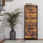 Crestlive Products Vertical Dresser Storage Tower - Sturdy Steel Frame, Wood Top, Easy Pull Fabric Bins - Organizer Unit for Bedroom, Hallway, Entryway, Closets - 5 Drawers(Rustic Brown)