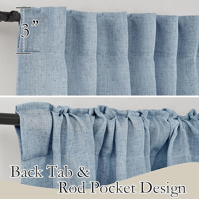 RYB HOME Semi Sheer Curtains for Living Room Dining Room, Linen Texture Window Decor Sun Protection Modern for Bathroom Doorway, W 52 x L 102 inch, 2 Pcs, Dusty Blue