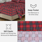 RUVANTI Flannel Sheets King Size - 100% Cotton Brushed King Size Sheets Set - Deep Pockets 16 Inches Bed Sheets - All Seasons Breathable & Extra Soft - Warm & Cozy, 4 Piece, Red Plaid