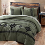 MaiRêve Olive Green Embroidery Comforters Set Queen Size - 7 Pieces, Farmhouse Western Bedding All Season Bed in A Bag Queen, Boho Comforter Set with Sheets, Pillowcases & Shams