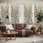 Ambesonne Paisley Window Curtains Pack of 2, Delicate Bohemian Leafy Motives on Stripes in Neutral Muted Colors, Lightweight Set with Rod Pocket, 4 Panels of - 28" x 63", Warm Taupe Ivory and Sepia